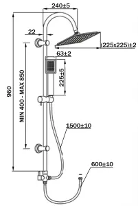 Invena Chrome Plated Stainless Steel Shower Bathroom Set Column with Square Rainfall