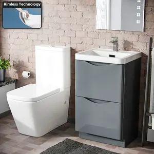 Nes Home Merton Grey Freestanding Vanity Basin Unit Square Rimless Close Coupled Toilet