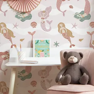 Mermaid Friends Wallpaper In Pink