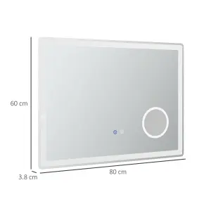 kleankin LED Lighted Bathroom Mirror with 3X Magnifying Mirror, Anti-Fog