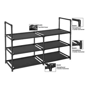 3-Tier Large Open-Style Shoe Rack in Black, Assembly Required