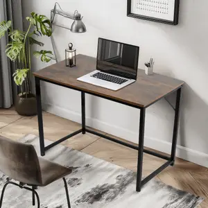 House of Home Computer Desk Rustic Dark Brown with Black Coated Metal Frame Versatile Gaming Desk, for Home and Office