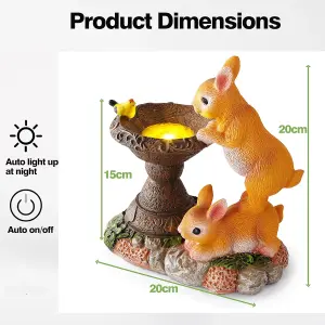 Solar Rabbit Bird Bath Garden Ornaments Outdoor Lights Statue Waterproof Decor