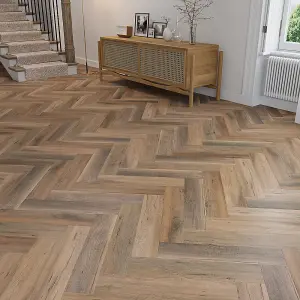 Luxury Flooring Bergen Herringbone Oak Brown Wood Effect Luxury Vinyl Click Flooring LVT - 2.04 m2