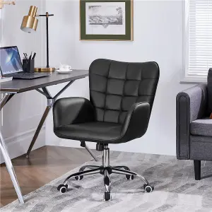 Yaheetech Faux Leather Desk Chair with Padded Armrests - Black