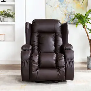 Caesar Bonded Leather Manual Recliner Armchair with Rocking Swivel Heat and Massage (Brown)