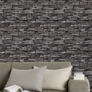 Arrou Slate Stone effect Smooth Wallpaper