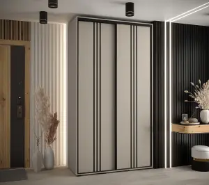 Dakota VI Modern Cashmere & Black Sliding Door Wardrobe 1300mm H2350mm D600mm - Two Sliding Doors, Two Hanging Rails, Six Shelves