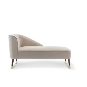 Right Hand Chaise Lounge in Beige Linen Fabric