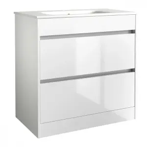 Bathroom 2-Drawer Floor Standing Vanity Unit with Basin 800mm Wide - White - (Urban) - Brassware Not Included