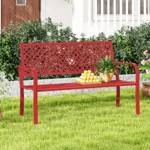 Costway Outdoor Garden Bench 2-Person Heavy Duty Metal Bench w/ Backrest