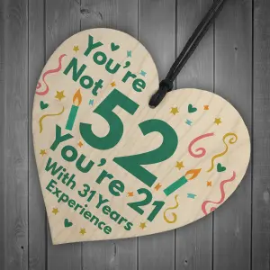 Red Ocean Funny Birthday Gifts For Women Novelty 52nd Birthday Gift For Men Wooden Heart Sign Funny Birthday Card