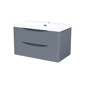 Nes Home Merton 800mm Grey Wall Hung Drawer & Resin White Basin Sink Vanity Unit