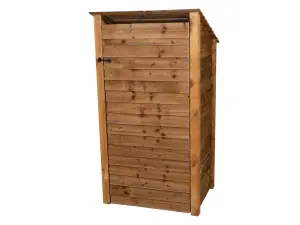 Wooden log store (roof sloping back) with door W-99cm, H-180cm, D-88cm - brown finish