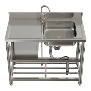 1 Compartment Commercial Floorstanding Stainless Steel Kitchen Sink with Shelf 100cm