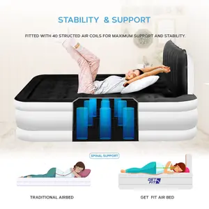 Get Fit Air Bed With Built In Electric Pump - King Quick Blow Up Airbed & 2 Inflatable Pillow - Elevated Air Mattress White/Black