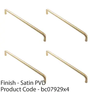 4 PACK - Round D Bar Pull Handle 469 x 19mm 450mm Fixing Centres Satin Brass PVD