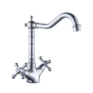 Nes Home Victorian Traditional Twin Cross Handle Kitchen Sink Mono Mixer Tap