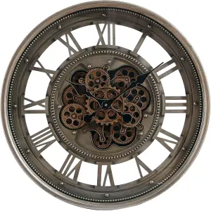 23.62 Inches Bronze Moving Gear Wall Clock With 3D Numbers Indoor Home Decor