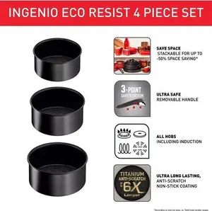 Tefal Ingenio Eco Resist Aluminium Non-Stick Saucepan & Handle Set, 4 Piece