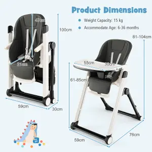 Costway Foldable Baby High Chair Feeding Chair With Recline Backrest Detachable Trays