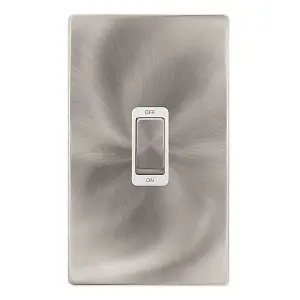 Brushed Steel Screwless Plate 2 Gang Ingot Size 45A Switch - White Trim - SE Home