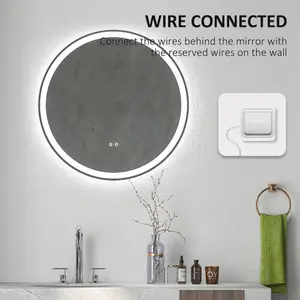 kleankin Dimmable Bathroom Mirror with LED Lights, 3 Colours, Defogging Film