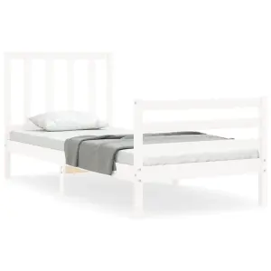 Berkfield Bed Frame with Headboard White Small Single Solid Wood