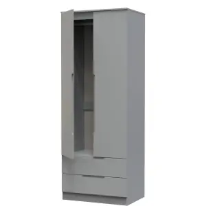 Milan Ready assembled Modern Grey 2 Drawer Tall Double Wardrobe (H)1970mm (W)770mm (D)530mm