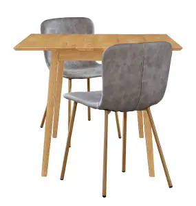 Hallowood Furniture Ledbury Light Oak Drop Leaf Dining Table with 2 Grey Leather Effect Chairs