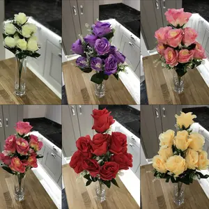 Best Artificial 9 Head Purple Rose Flower Spray