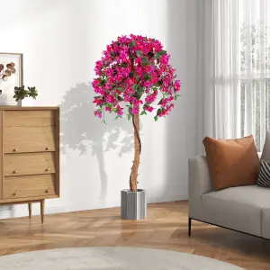 COSTWAY 130cm Artificial Azalea Tree Faux Tree in Pot Indoor Tall Decorative Plant