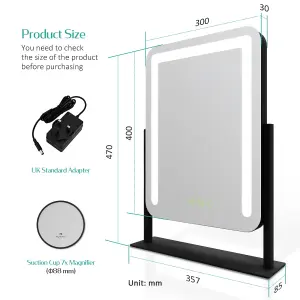 EMKE Hollywood Vanity LED Mirror with 7X Magnifier, 3 Color Lighting, Rotation, Adjust Brightness, 40x30cm, Black