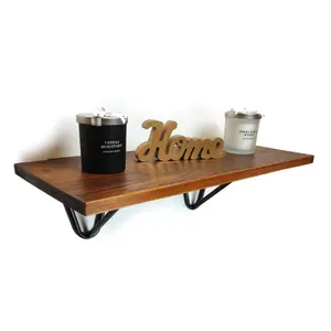 Solid Pine Rustical Shelf Dark Oak Black Hairpin Bracket Style 25x100cm