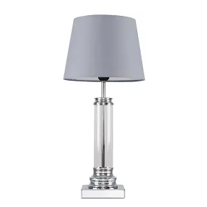 ValueLights Knowles Modern Clear Glass Column Design Touch Table Lamp with Grey Shade