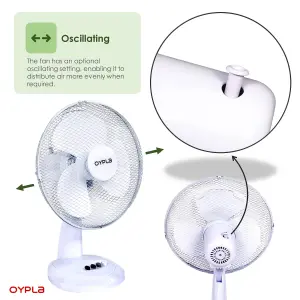 Oypla Electrical 12" 3 Speed Oscillating Electric Desk Home Office Fan