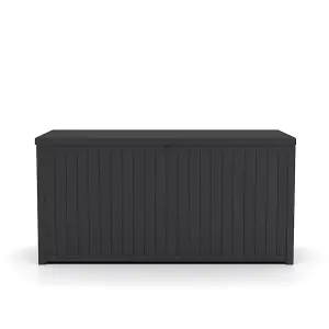 4 x 2 ft Black Large Lockable Waterproof Plastic Outdoor Garden Storage Box with Lid 430L Flat Top