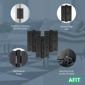 AFIT Matt Black Door Hinges - 3 Inch / 76mm  Internal Fire Door Hinges - 1.5 Pairs