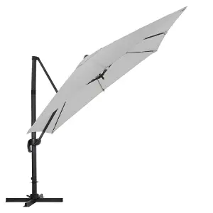 3M Large Square Canopy Rotatable Tilting Garden Rome Umbrella Cantilever Parasol with Cross Base, Light Grey