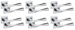 6 Pair Straight Astrid Design Door Handles Square Rose Polished Chrome Finish