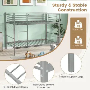 Costway 3FT Metal Bunk Bed Single over Single Loft Bed Frame W/ Ladder Safety Guardrail Sliver