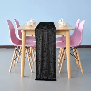 Neel Blue Crushed Velvet Table Runner, Black - 33cm x 274cm