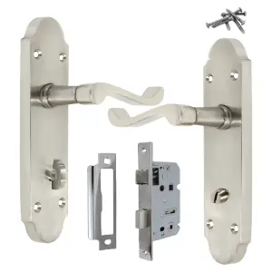 Epsom Door Handles Bathroom Lock Scroll Lever - Satin Pack