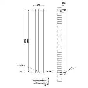 Vertical Anthracite Single Flat Panel Radiator (H) 1600 mm x (W) 272 mm, 2044 BTU.