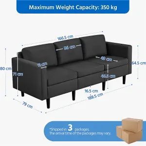 Yaheetech Black Fabric Upholstered 3-Seater Sofa Couch