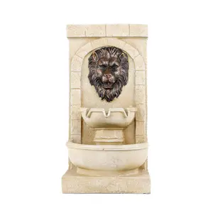 Solar Powered Lion Head Stone Effect Weatherproof  Outdoor Garden Water Feature Fountain