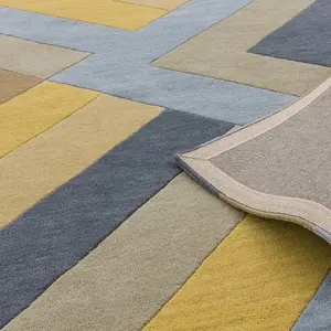 Ochre Grey Handmade Luxurious Modern Wool Easy To Clean Soft Bedroom Dining Room Living Room Rug -120cm X 170cm