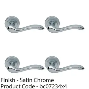 4 PACK - Premium Concealed Door Handle Set - Satin Chrome Lever on Round Rose Scroll