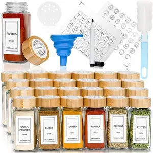 The Culinary Co. 24 PCS Bamboo Spice Jars Set: Glass Spice Jars With Lids And Labels, Sift And Pour Lids, Silicon Funnel, Marker Pen, Cleaning Brush