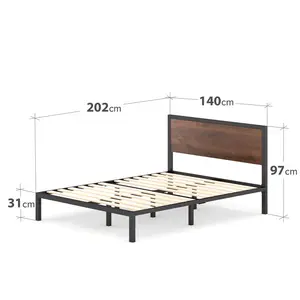 Slovan Industrial Bed Frame with Wooden Headboard European Double (140 x 200cm)